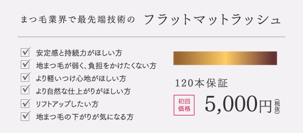 まつ毛業界で最先端技術のフラットマットラッシュ 60分つけ放題 初回価格 5,000円